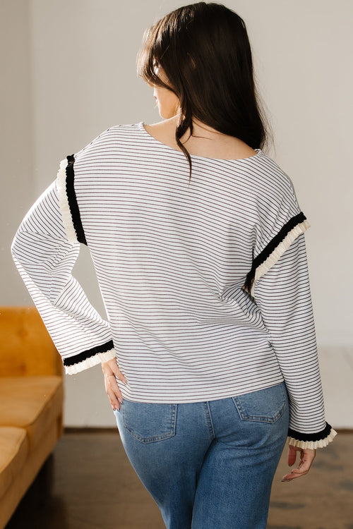 Anya Ruffle Trim Loose Long Sleeve Top