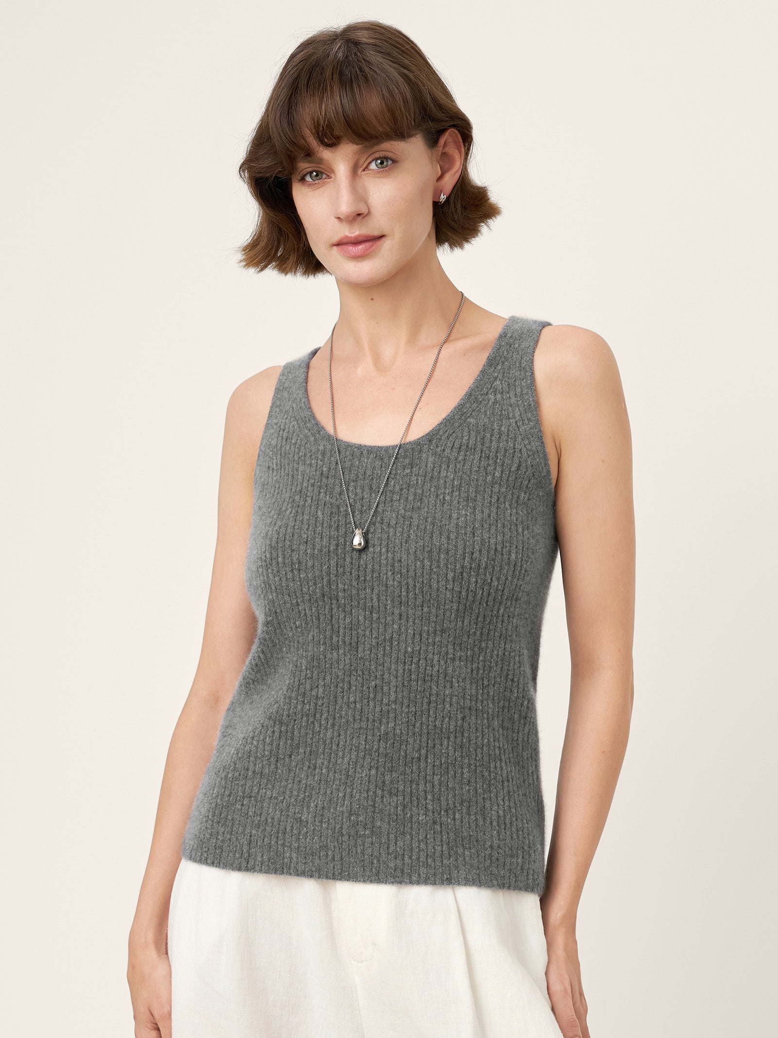 100% Mongolian Cashmere Versatile Crew Neck Tank Top VIVIANA