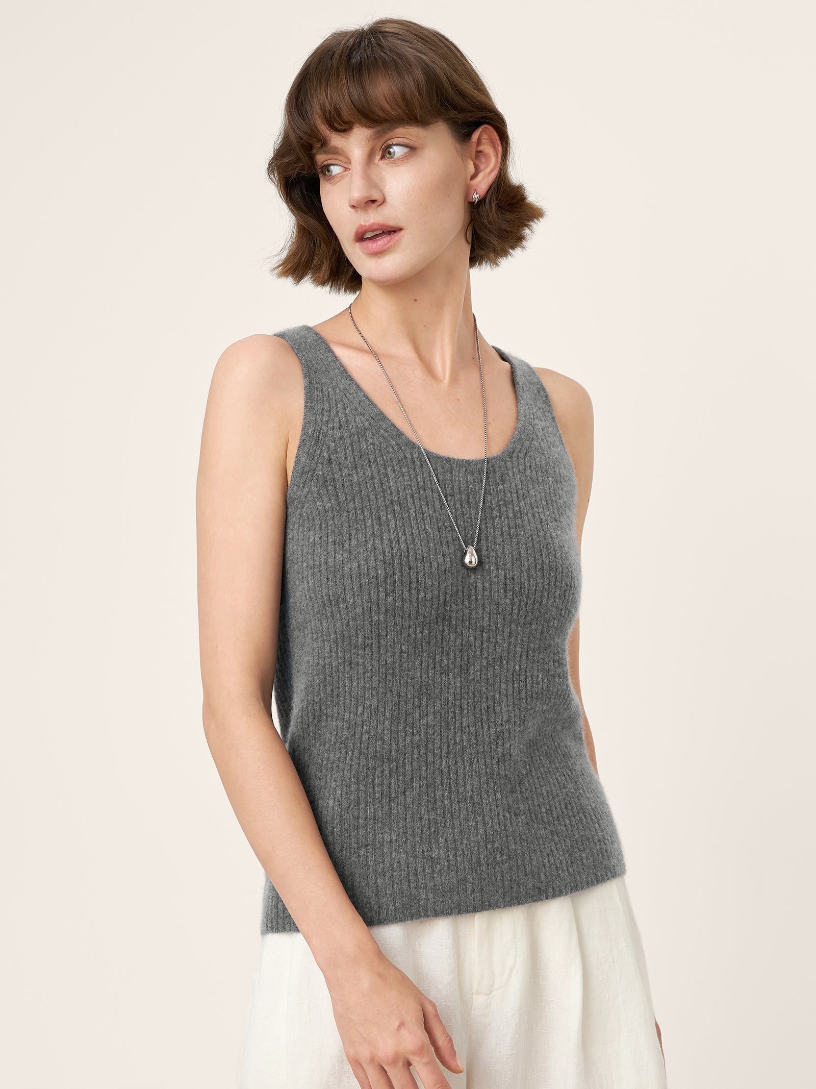 100% Mongolian Cashmere Versatile Crew Neck Tank Top VIVIANA