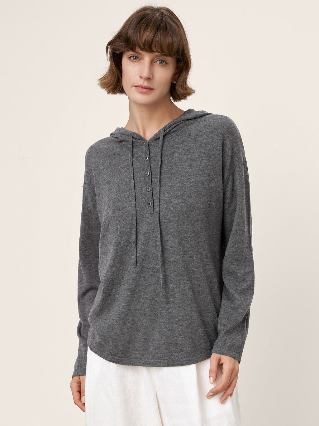 100% Extra-Fine Merino Wool Knit Hooded Sweatshirt SIA
