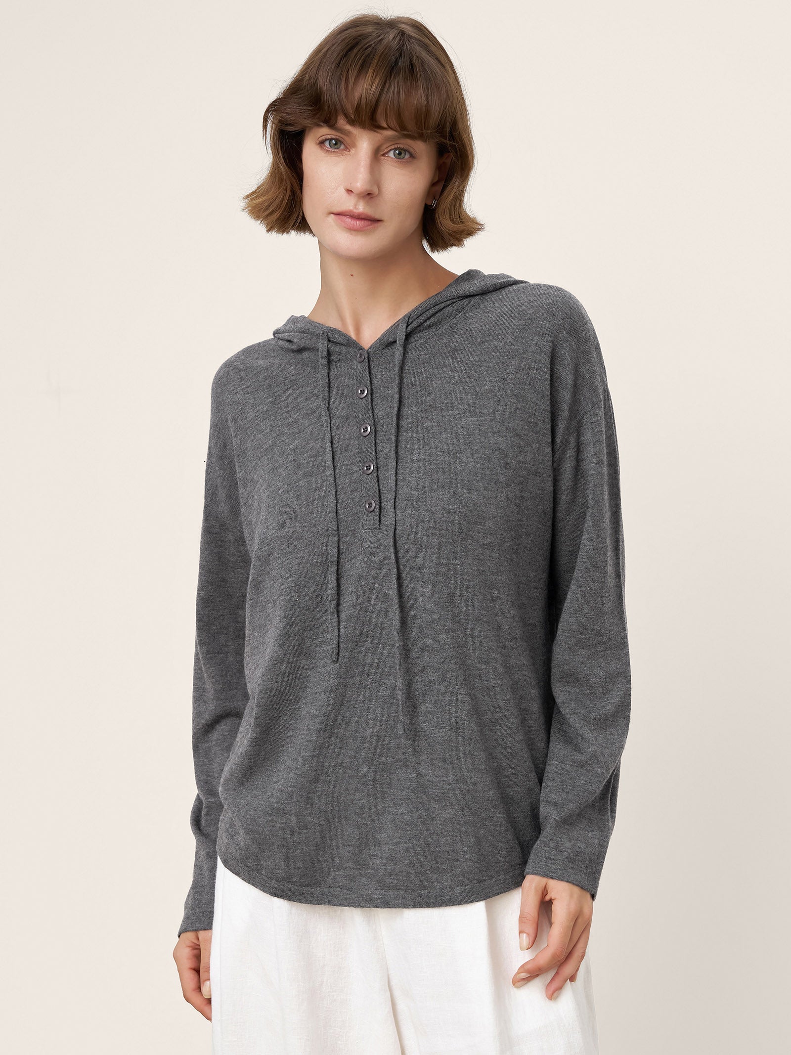 100% Extra-Fine Merino Wool Knit Hooded Sweatshirt SIA