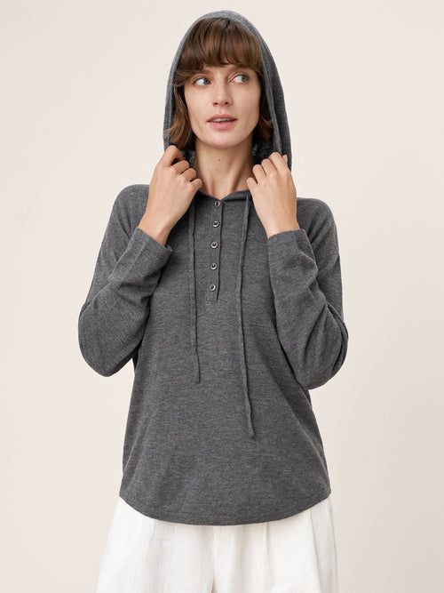 100% Extra-Fine Merino Wool Knit Hooded Sweatshirt SIA