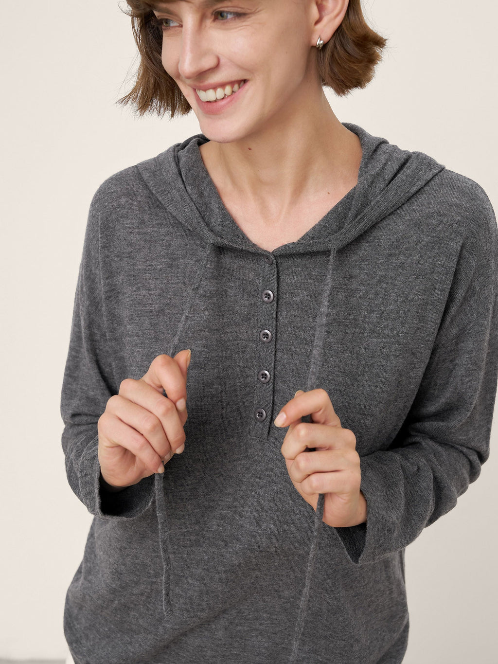 100% Extra-Fine Merino Wool Knit Hooded Sweatshirt SIA