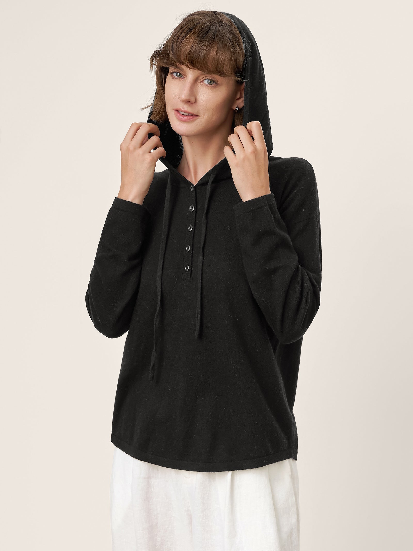 100% Extra-Fine Merino Wool Knit Hooded Sweatshirt SIA