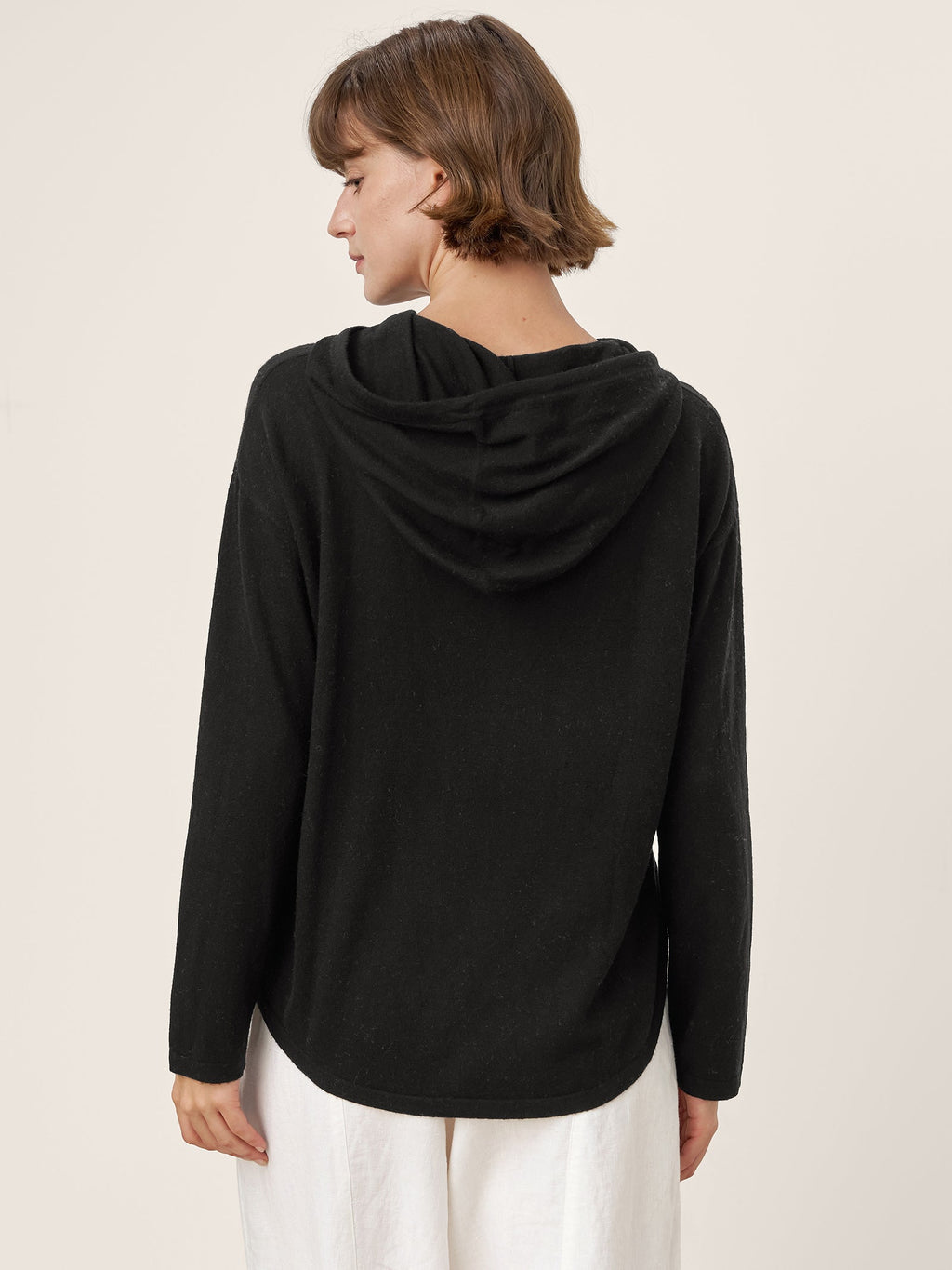 100% Extra-Fine Merino Wool Knit Hooded Sweatshirt SIA
