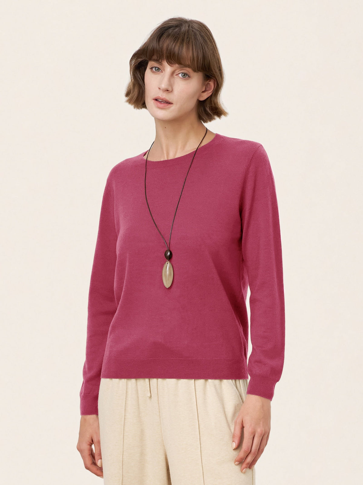 100% Extra-Fine Merino Wool Essential Crew Neck Knit Sweater BRIDGET
