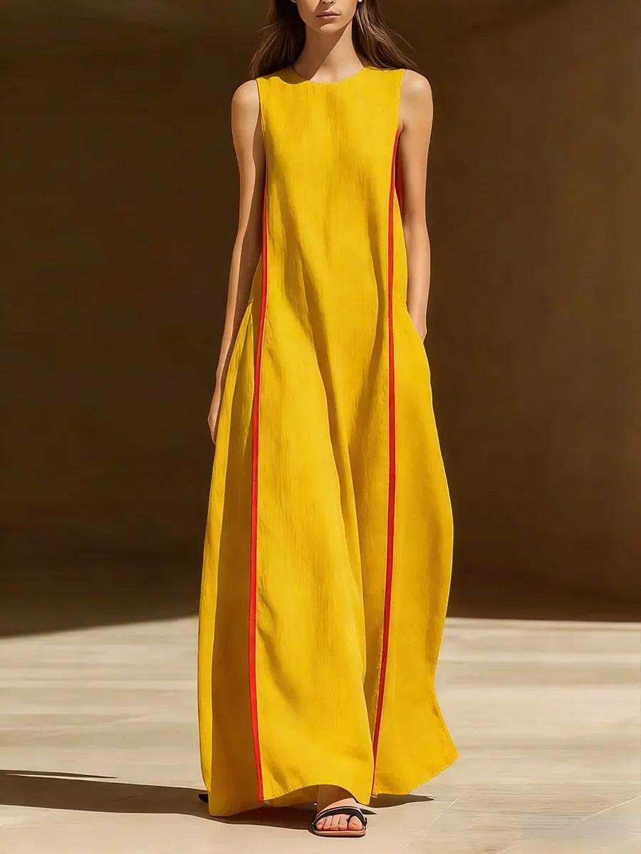 Women's Linen Sleeveless Loose Striped Maxi Dress