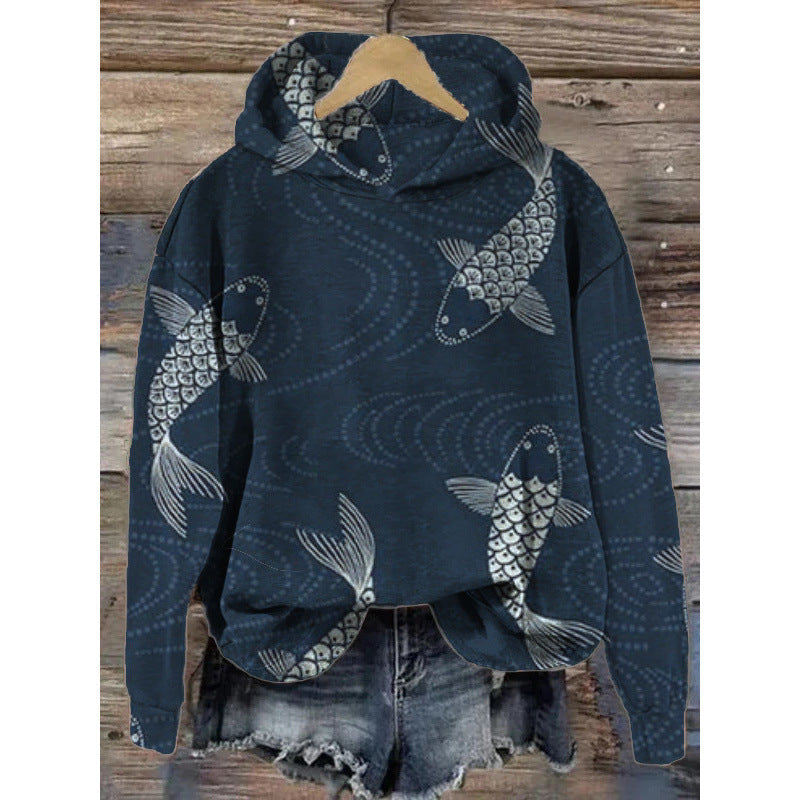 Women’s Printed Hooded Long Sleeve Pullover Sweatshirt