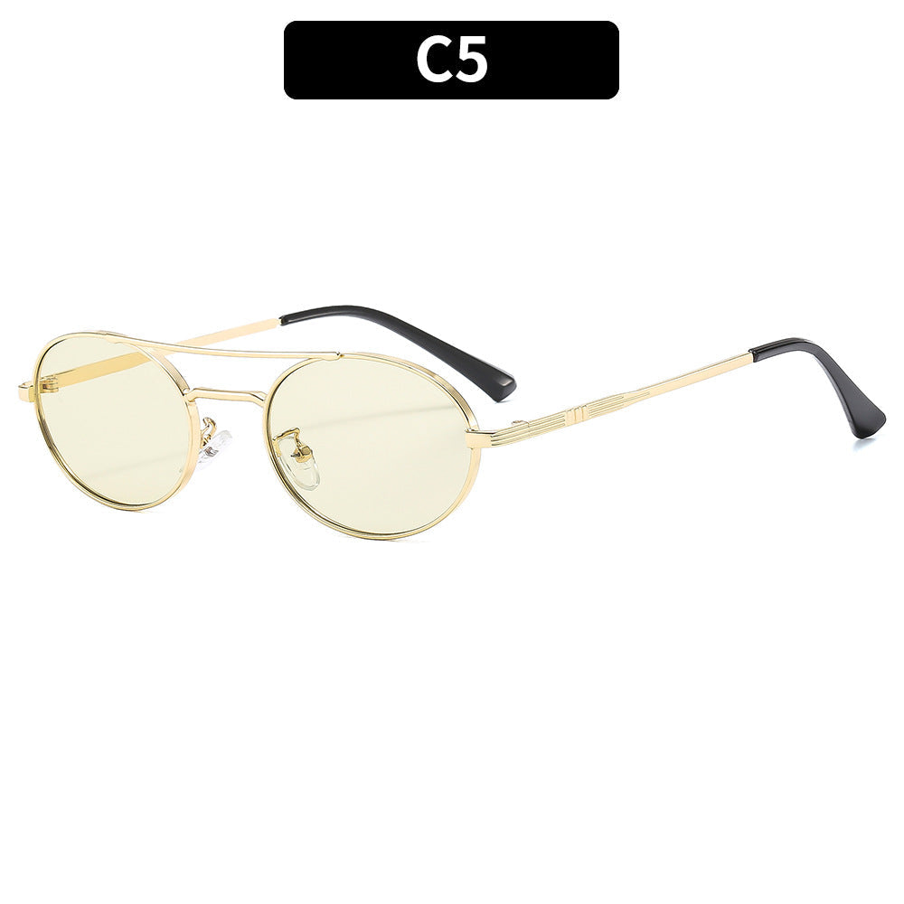 Retro Oval Dual-Beam Metal Sunglasses | UV Protection