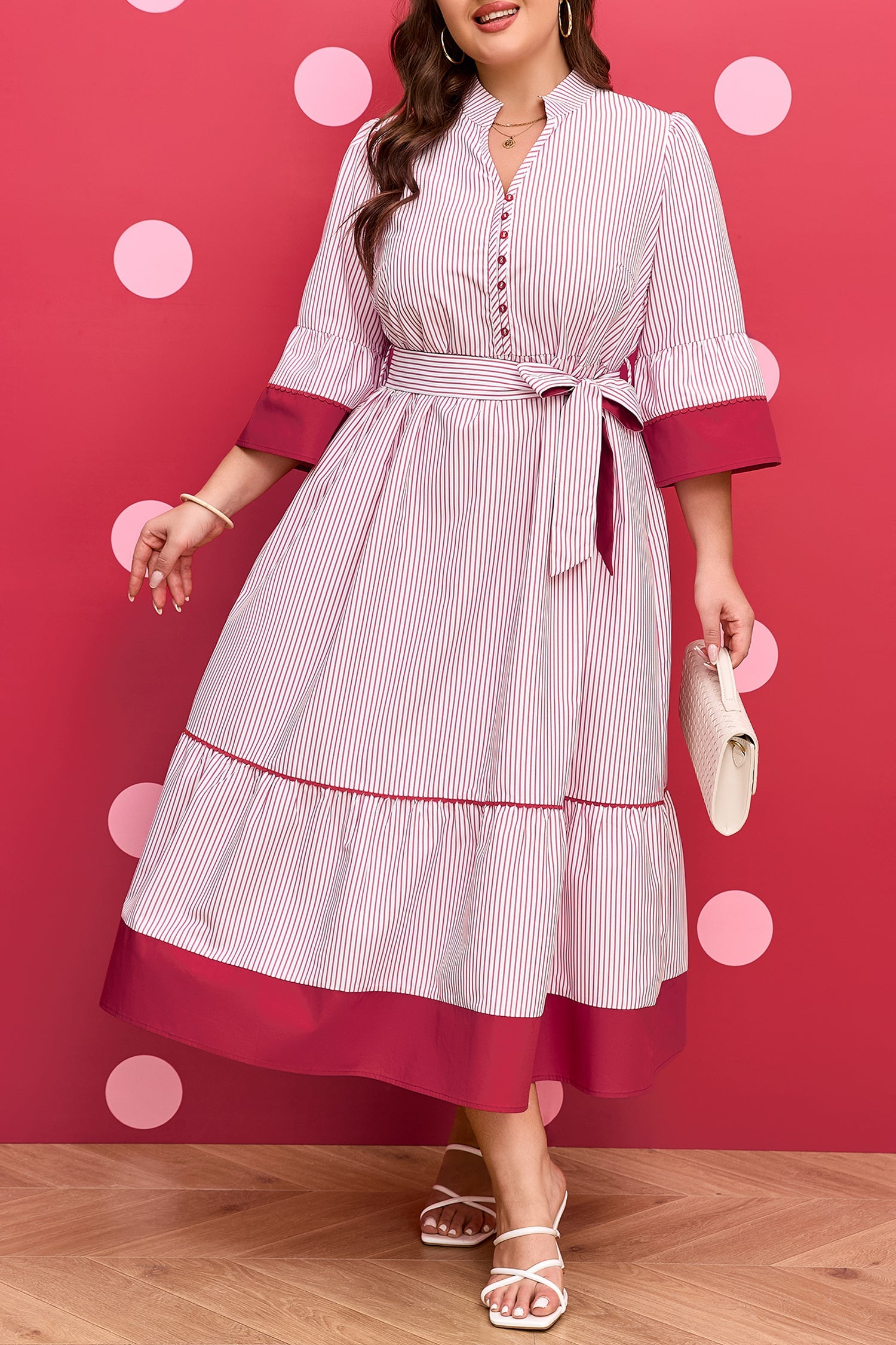 Charlee Hem Pinstriped Midi PLUS Dress