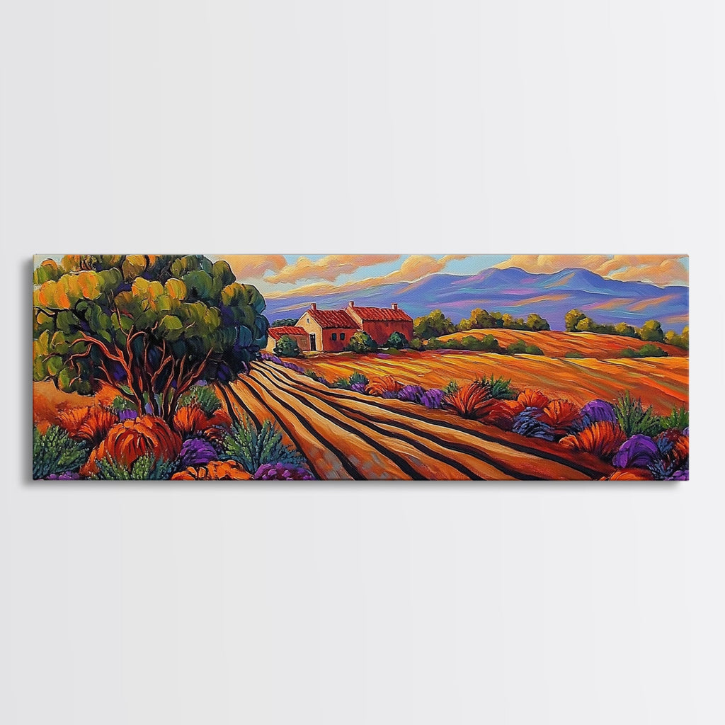 Autumn Farm Fields, Colorful Trees, Rural Home Landscape, Canvas Print, Fall Wall Decor, Country Living Room Wall Art, Impressionist Style