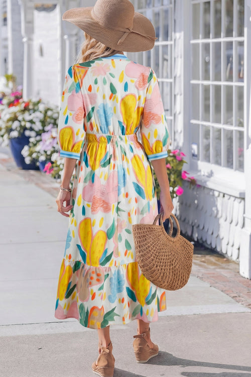 Angel Striped Trim Midi Dress