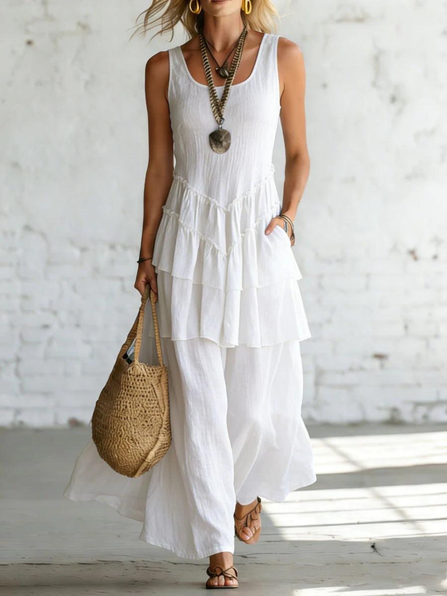 Women's Cotton Linen Sleeveless Loose Maxi Dress