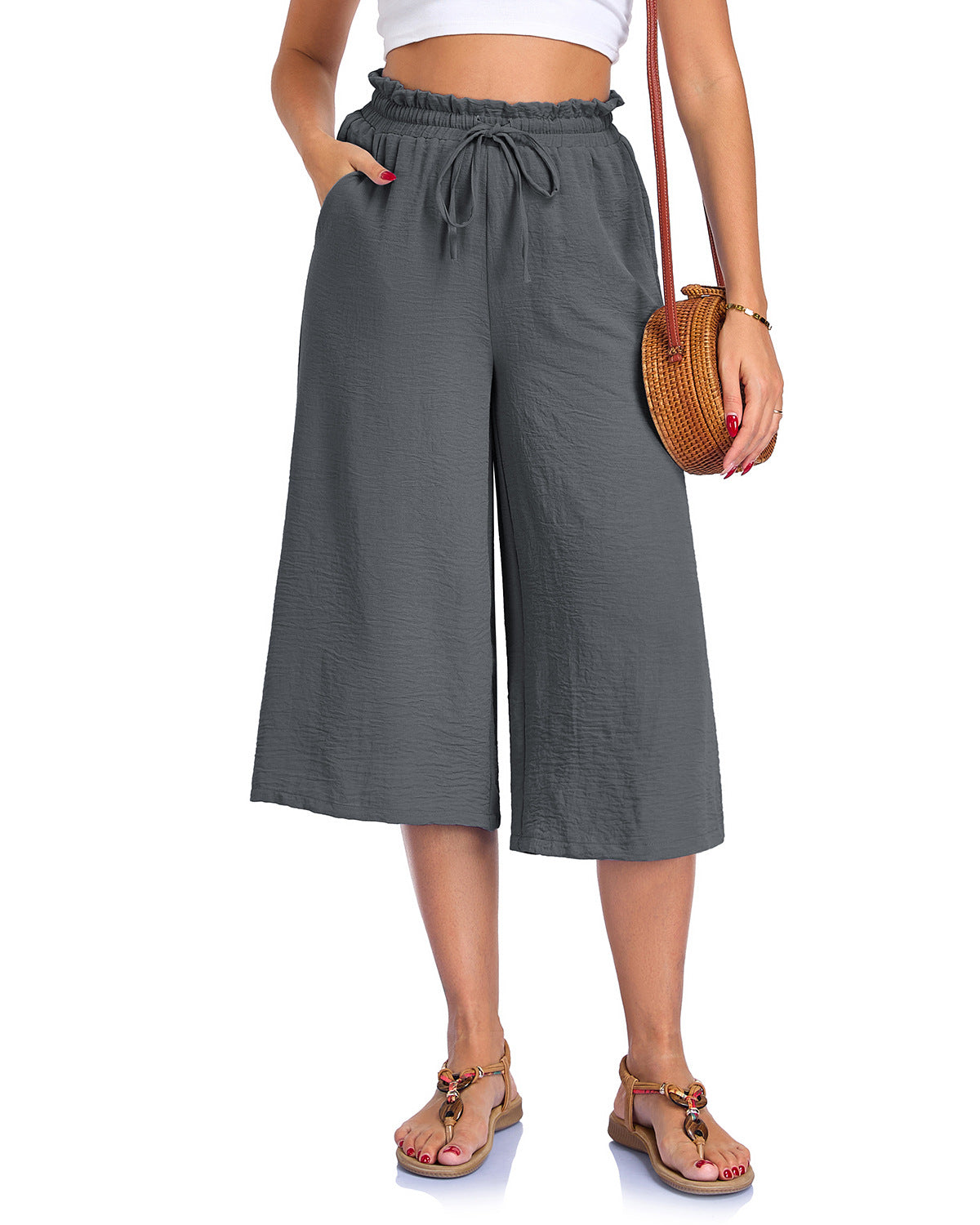 Women’s Elastic Cropped Wide-Leg Pants
