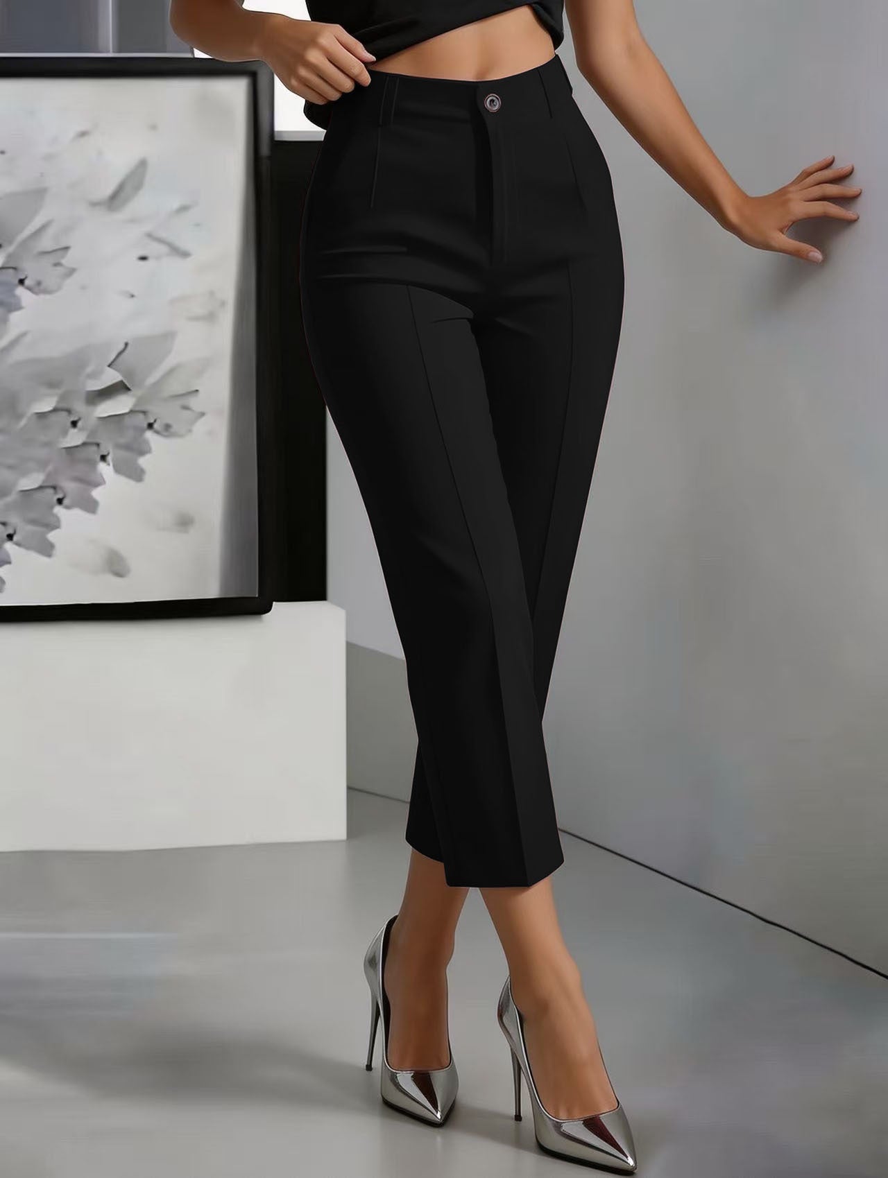 Women's High-Waisted Straight-Leg Pants – Drapey Cropped Fit