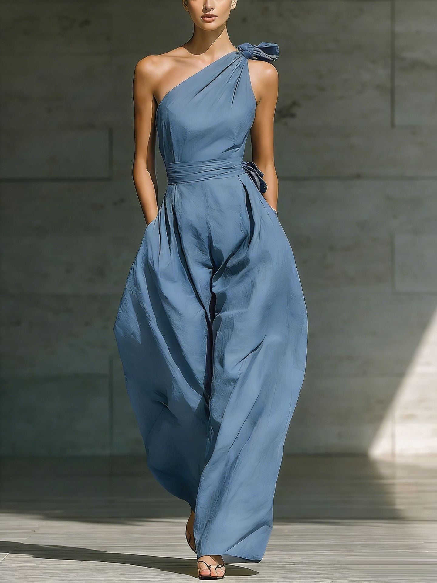 Women's Sleeveless Halter Neck Cinched Waist Slim Jumpsuit – 6 Colors S–2XL