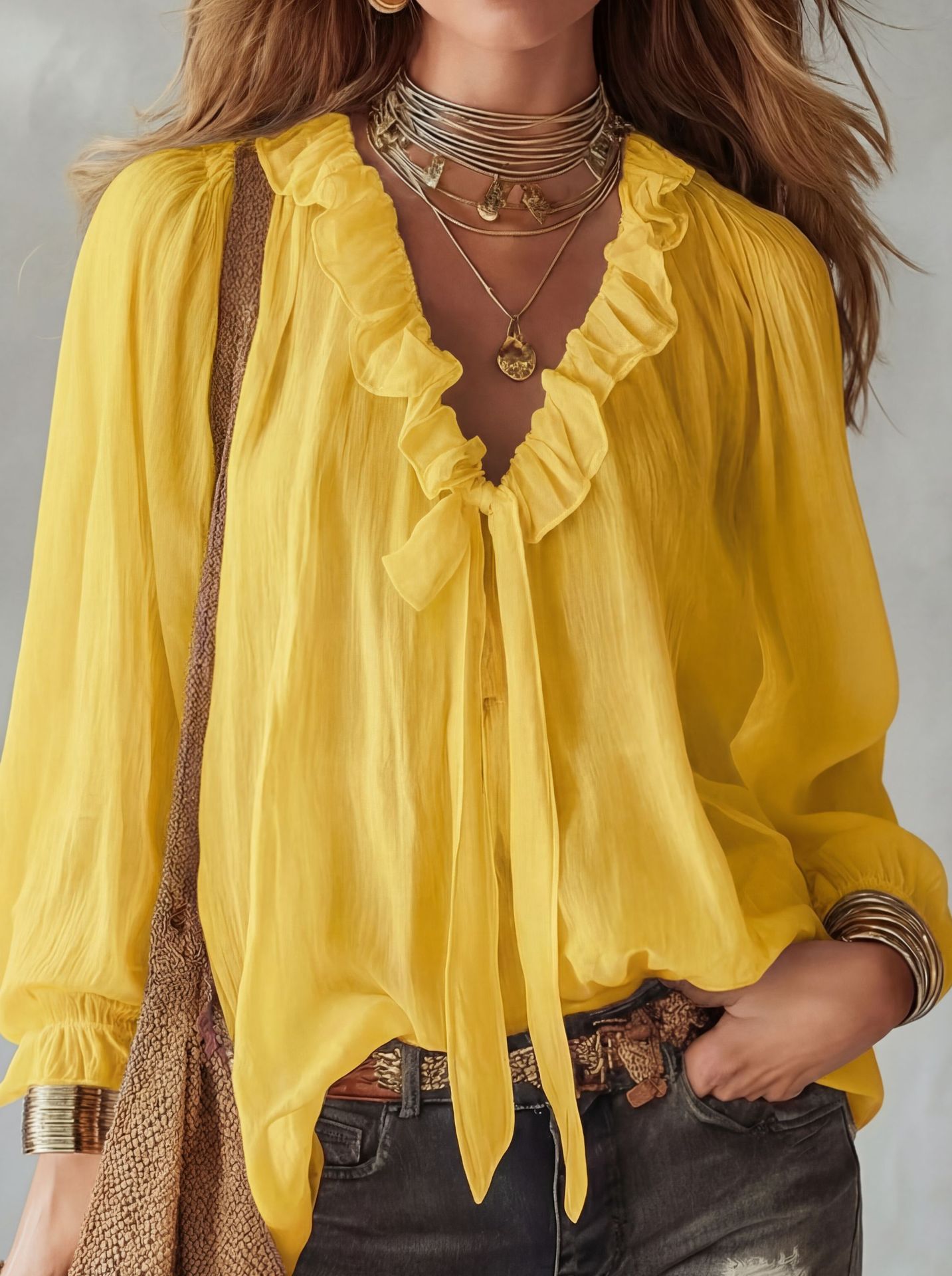 V-Neck Loose-Fit Shirt Top – No-Iron, 8 Colors