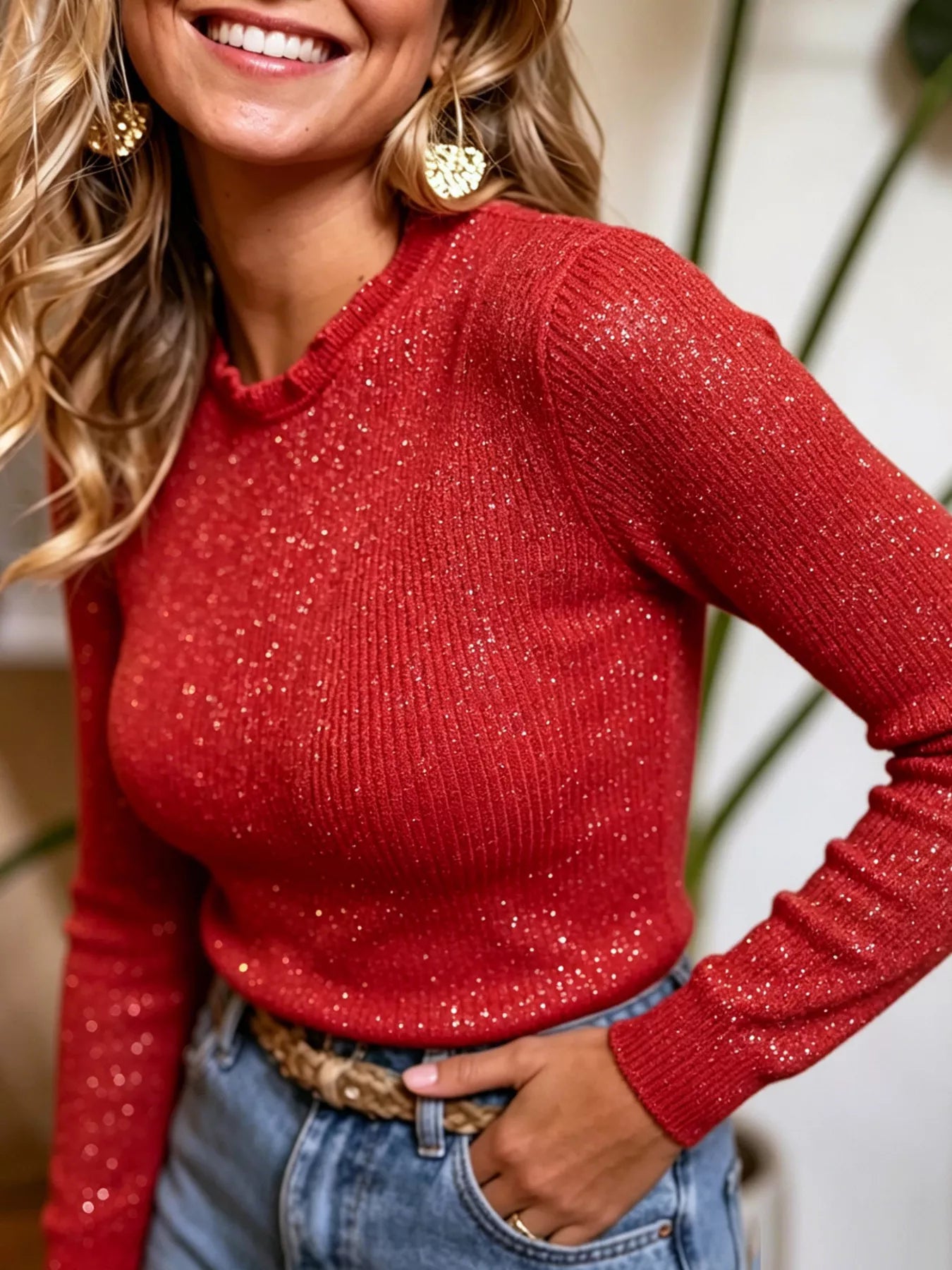 Ribbed Long Sleeve Knit Top