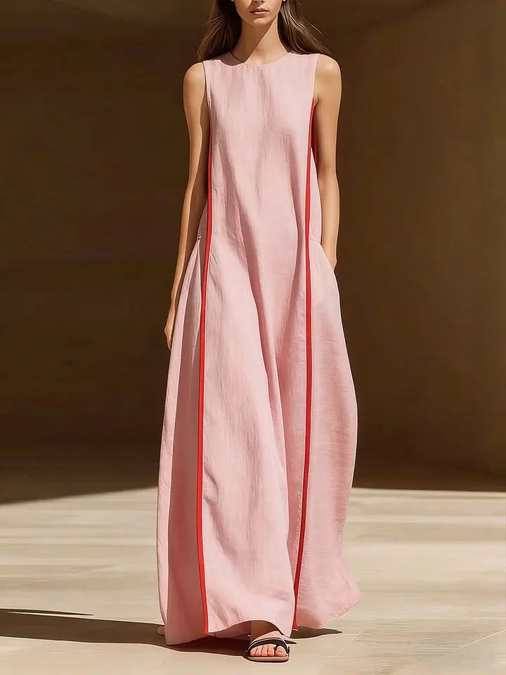 Women's Linen Sleeveless Loose Striped Maxi Dress