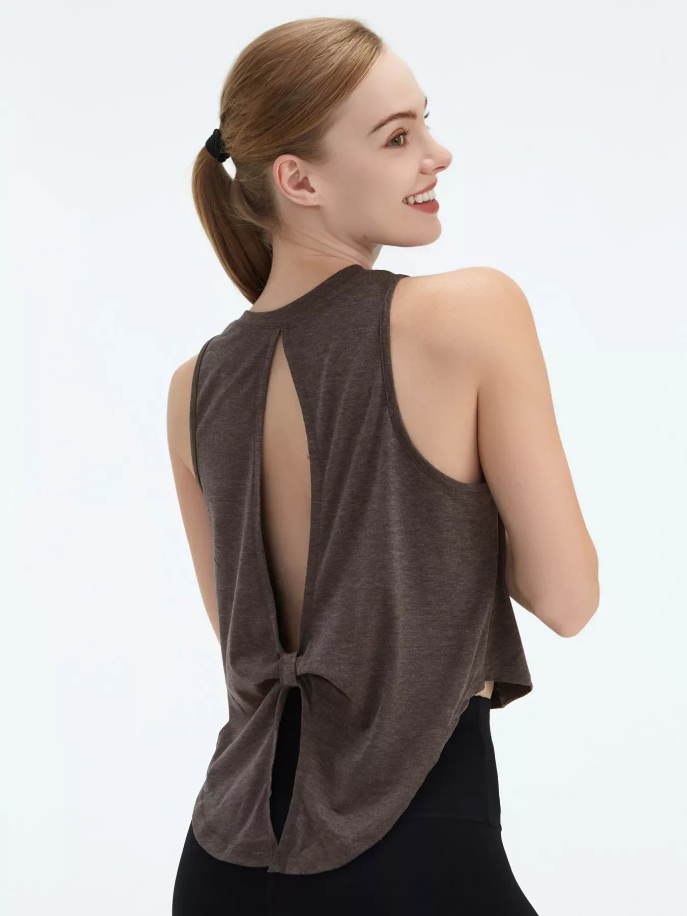 Cutout Back Round Neck Active Tank