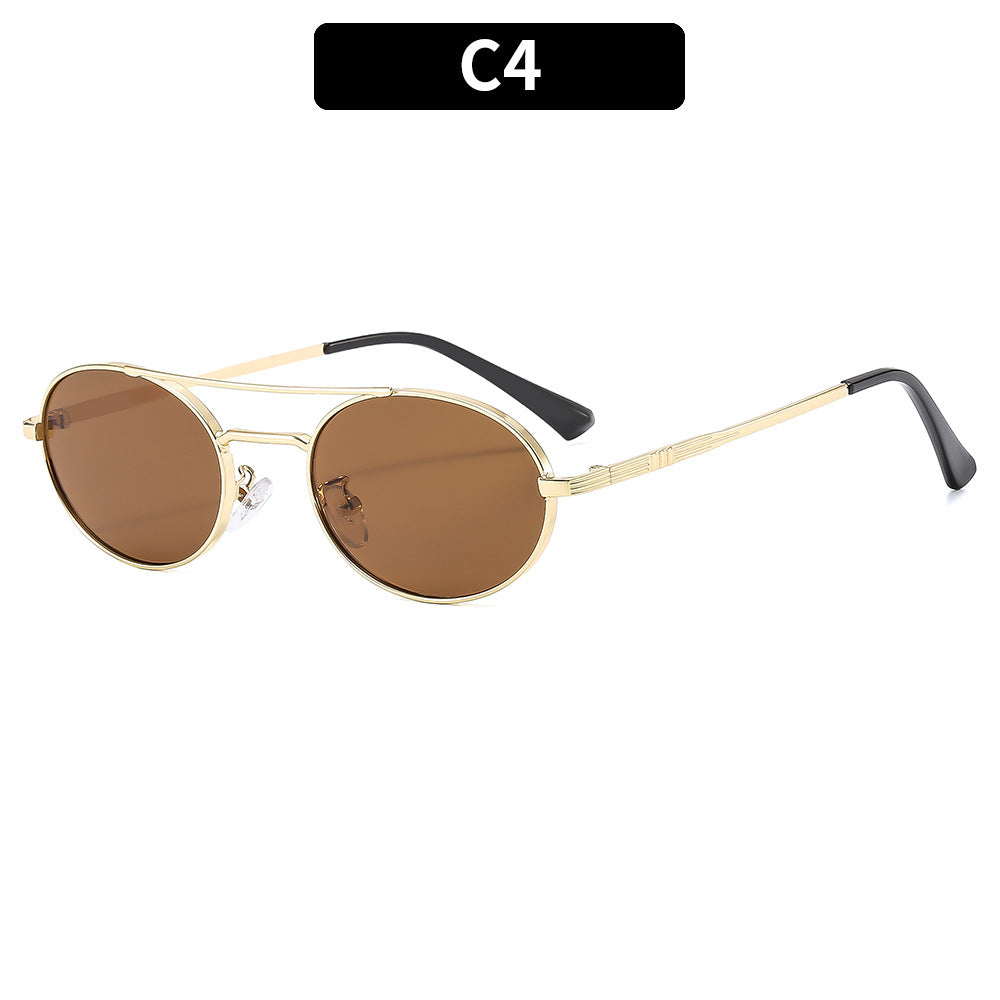 Retro Oval Dual-Beam Metal Sunglasses | UV Protection
