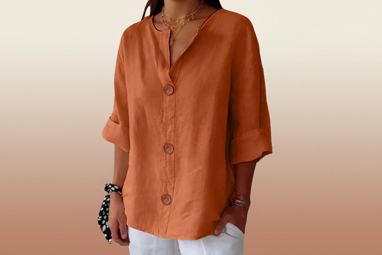 Women's V-Neck Buttoned Blouse