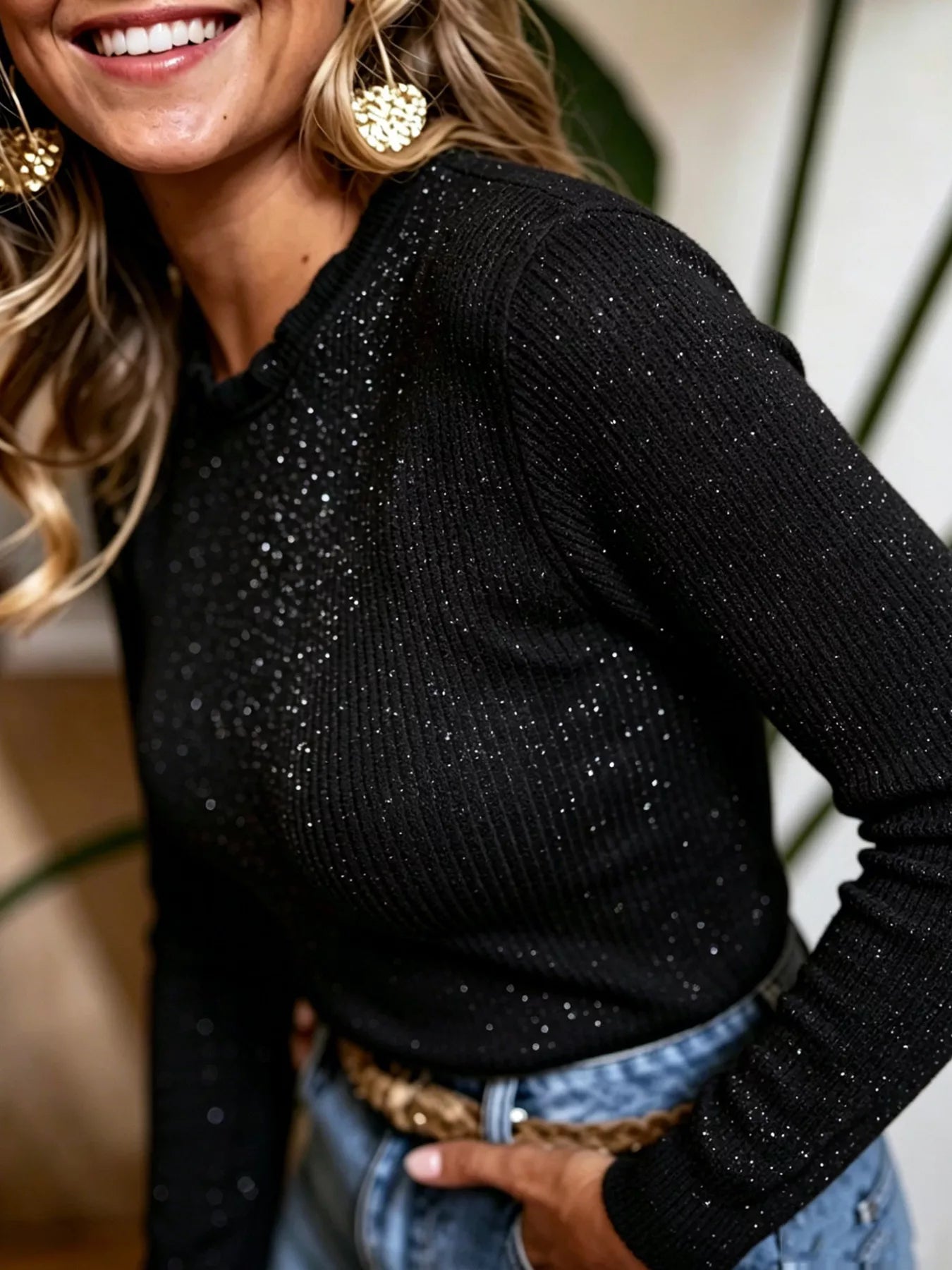 Ribbed Long Sleeve Knit Top