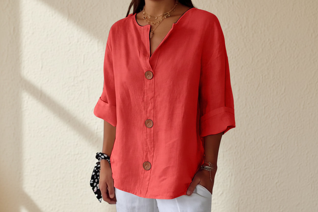 Women's V-Neck Buttoned Blouse