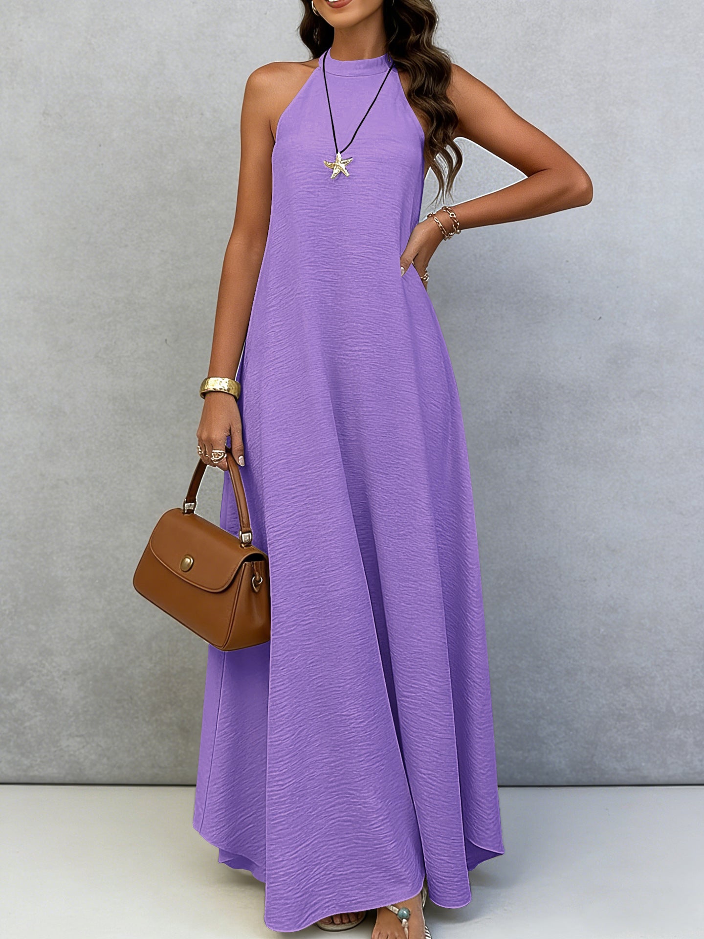 Women's Ice Silk Crinkle Sleeveless Swing Maxi Dress