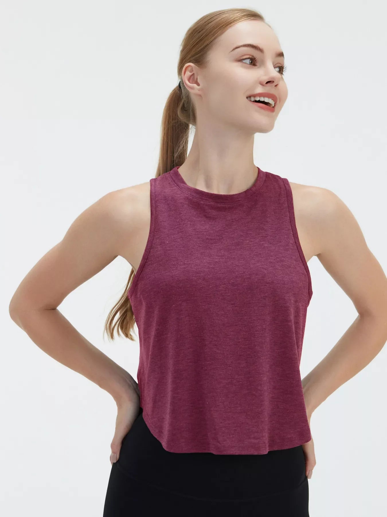 Cutout Back Round Neck Active Tank