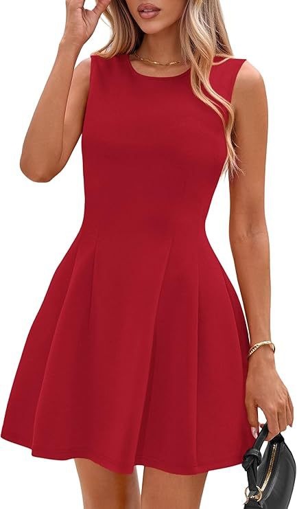 Sleeveless Solid Color Pleated Dress | Flared Midi Casual