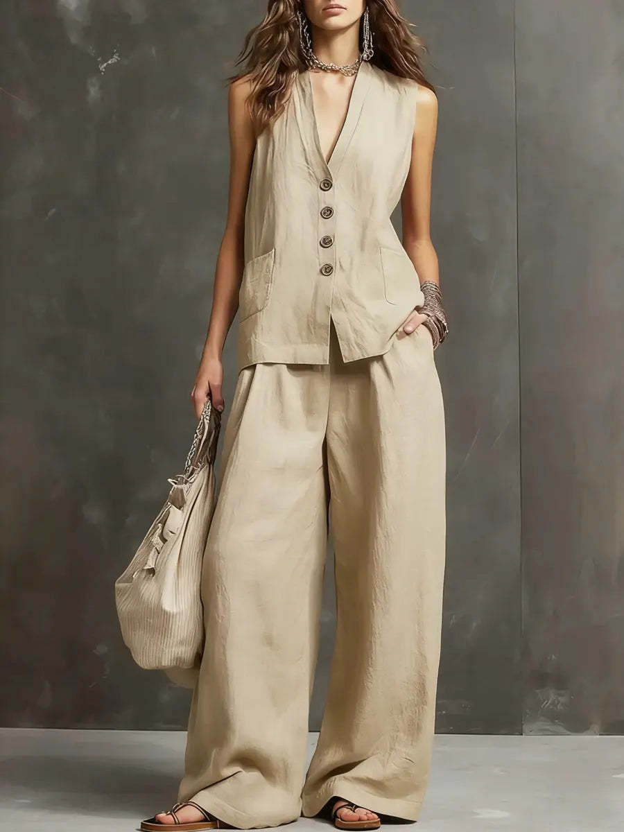 Women's Sleeveless Vest & Wide-Leg Pants Two-Piece Set – 10 Colors XS–3XL