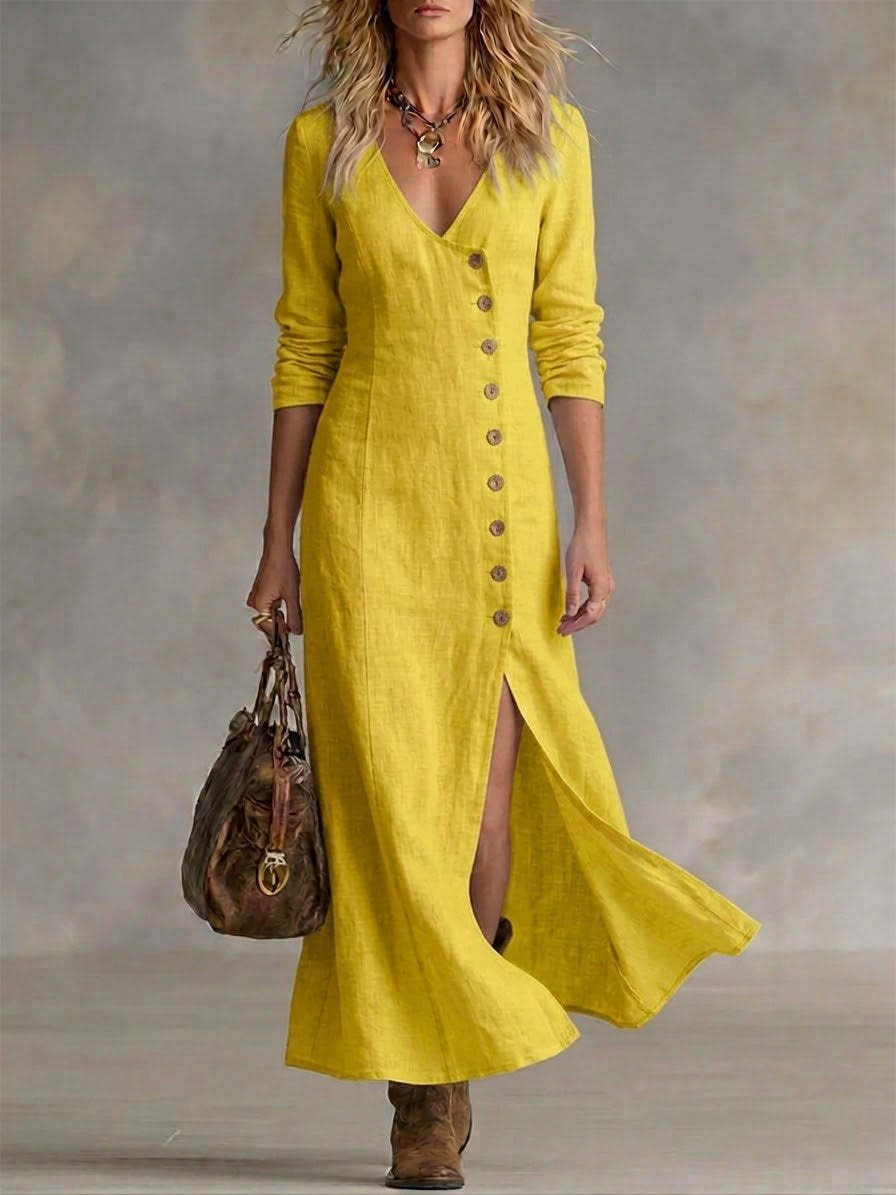 Casual Cotton Linen Long Sleeve Women’s Dress