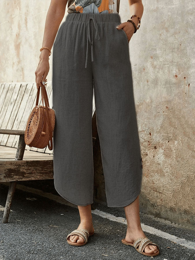 🌿 Women's Cotton-Linen Cropped Drawstring Pants