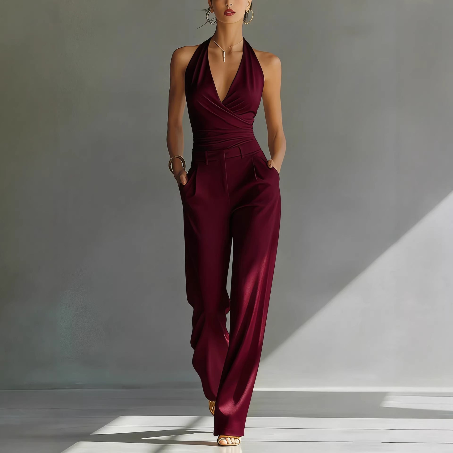 Women’s One-piece Trousers Lace Backless Deep V – High-Waisted Casual Outfit