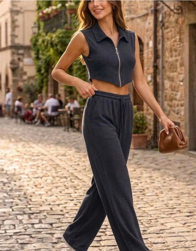 Women's Sleeveless Vest & Wide-Leg Pants Set