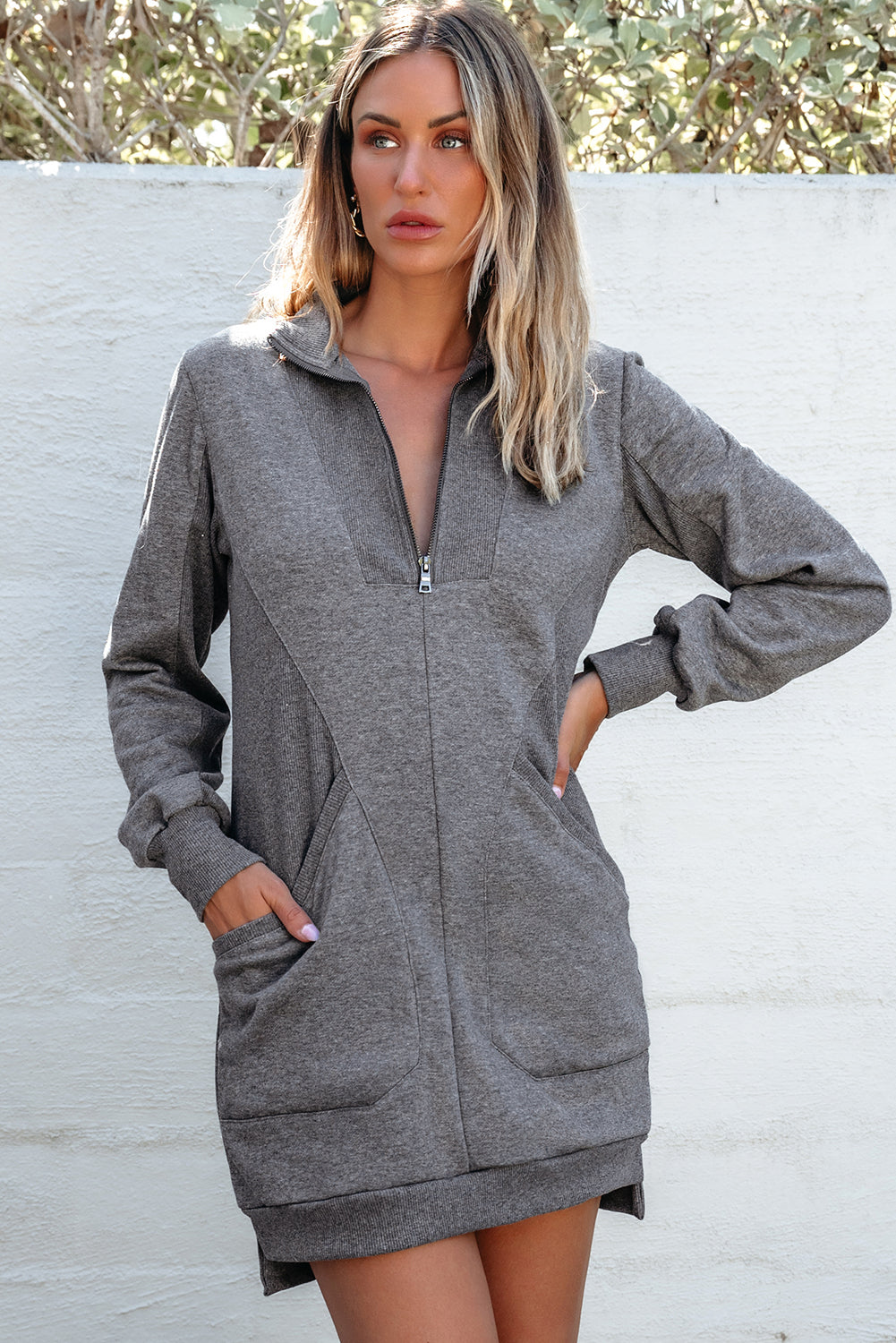 Frankie Ribbed Patchwork Sweatshirt Dress