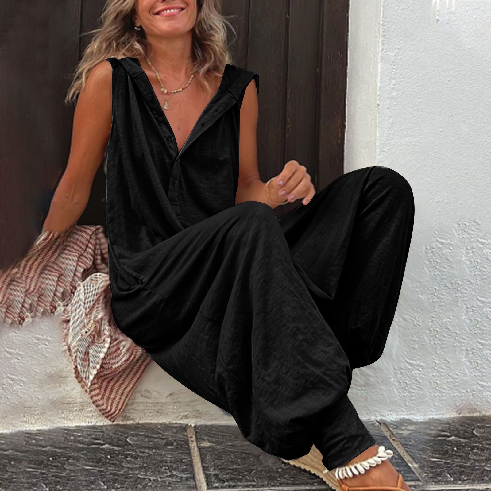 Women’s Sleeveless Hooded Relaxed Fit Jumpsuit