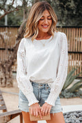 Allison Eyelet Embroidered Smocked Cuff Sheer Blouse