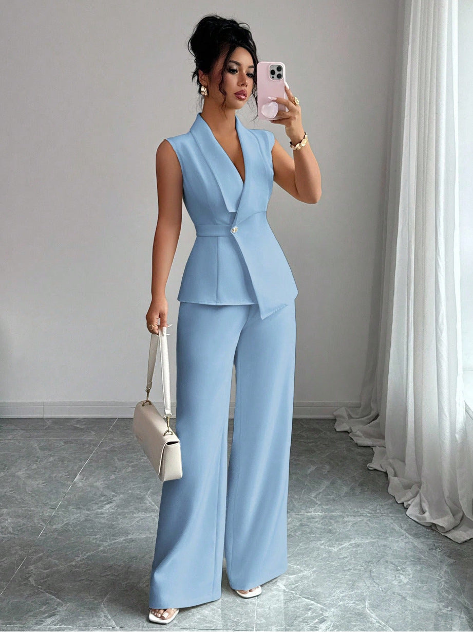 Women's Sleeveless Blazer & Straight-Leg Pants Two-Piece Set