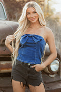 Avayah Vintage Bow Front Smocked Back Denim Tube Top