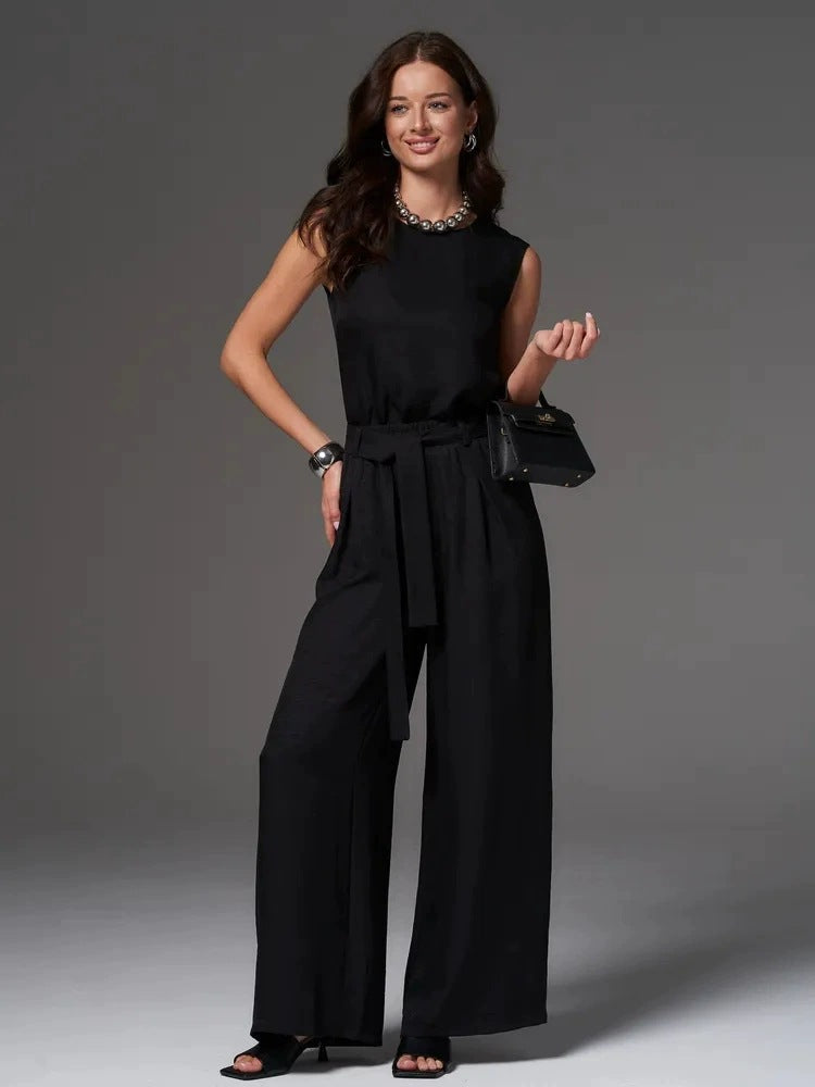 Sleeveless Cotton-Linen Wide-Leg Pants Set – 4 Colors, S–2XL
