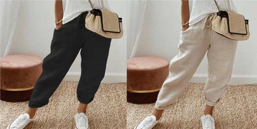 Women’s Cotton Linen Casual Pants – Solid Color