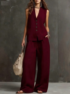 Women's Sleeveless Vest & Wide-Leg Pants Two-Piece Set – 10 Colors XS–3XL