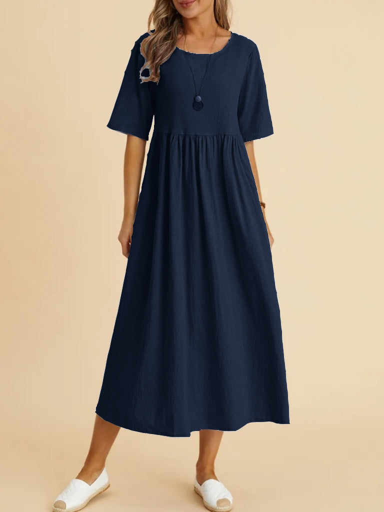 Plus Size Midi Dress | Round Neck Pocket Dress