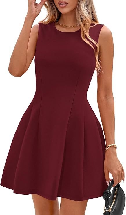 Sleeveless Solid Color Pleated Dress | Flared Midi Casual
