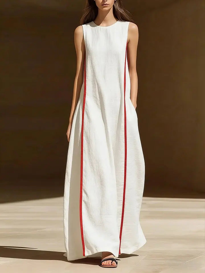 Women's Linen Sleeveless Loose Striped Maxi Dress