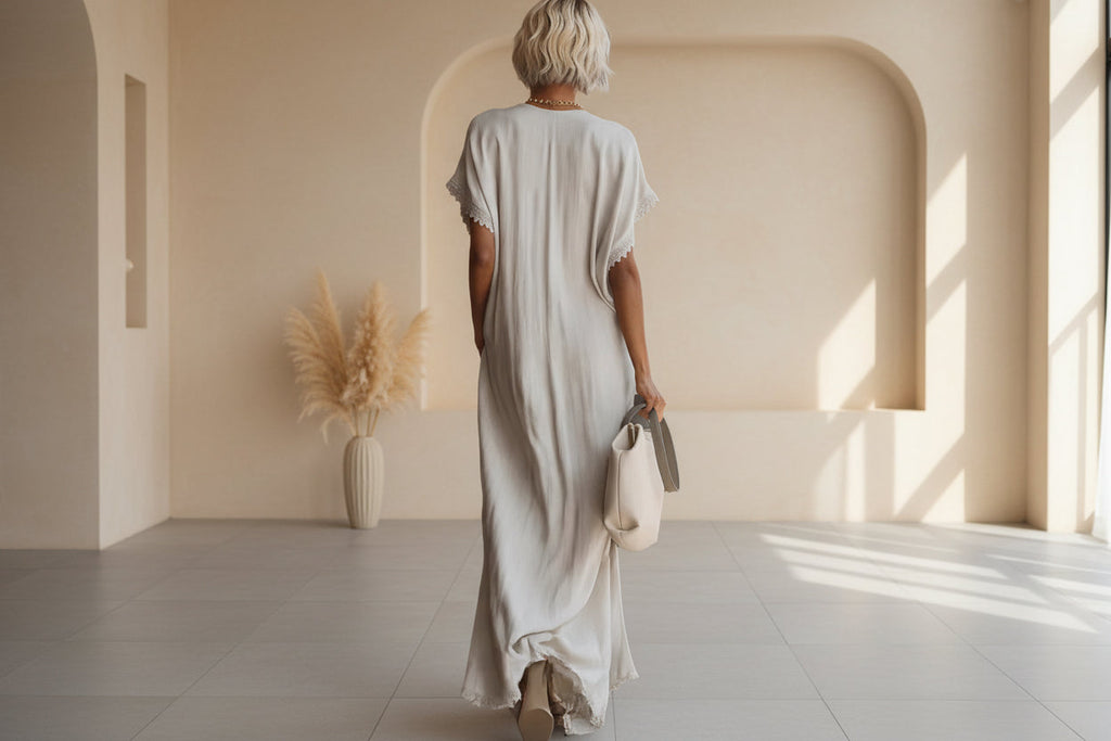 Lace-Trimmed Loose Long Dress for Women