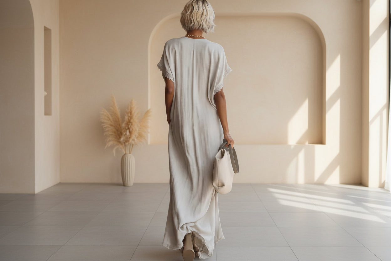 Lace-Trimmed Loose Long Dress for Women