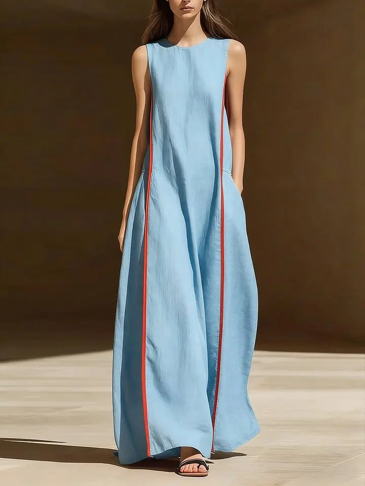 Women's Linen Sleeveless Loose Striped Maxi Dress